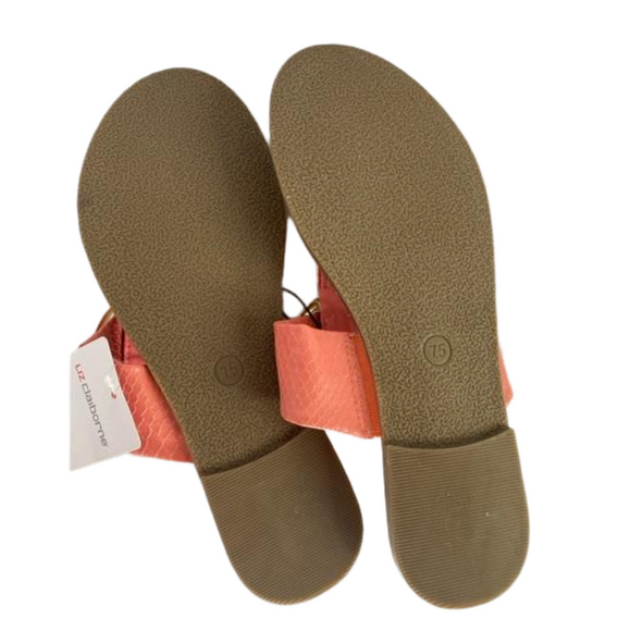 Liz Claiborne Coral Gold Tone Faux Reptile T Post Slides Sandals SKU0775 - Picture 4 of 6